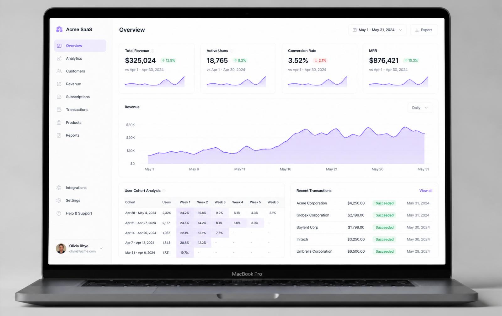 SaaS dashboard mockup